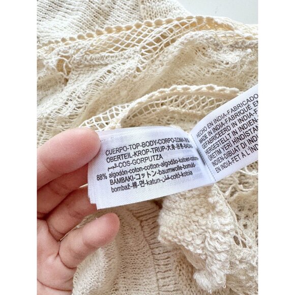 ZARA Ecru Ivory Contrast Cotton Blend Lace Knit Cardigan Sweater, Size XL - Picture 12 of 16